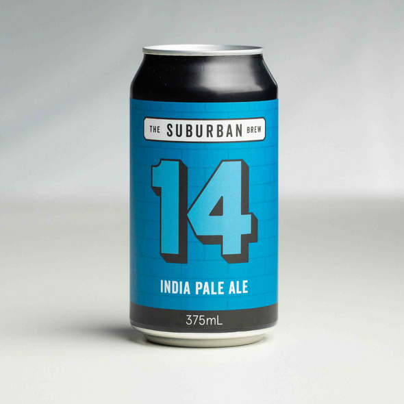A can of '14 India Pale Ale' by The Suburban Brew, with a blue label, black background, and white text.

craft beer from The Suburban Brew Adelaide - Award-winning craft beer