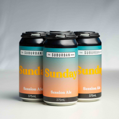 A can of 'Sunday Session Ale' by The Suburban Brew, with a color gradient from orange at the bottom to blue at the top, and text indicating the session ale volume of 375ml.

Sunday Session Ale - craft beer from The Suburban Brew Adelaide - Award-winning craft beer